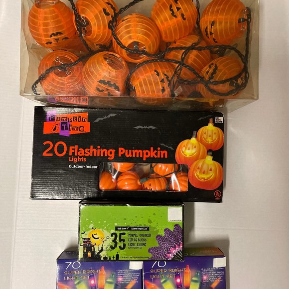 Halloween String Lights Pumpkin Lantern Purple Grapes Orange Green Boxes BUNDLE - Picture 1 of 13